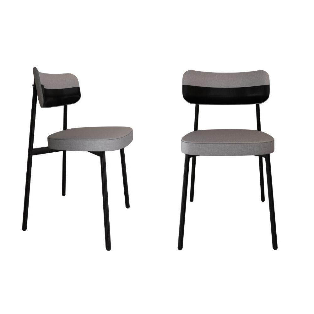 Cadeira Alloa Fixa Com 4 Pés 50 X 44,7 X 83,8 Cm Com 2 Unidade Corriente Cinza Claro Courino Preto - 1