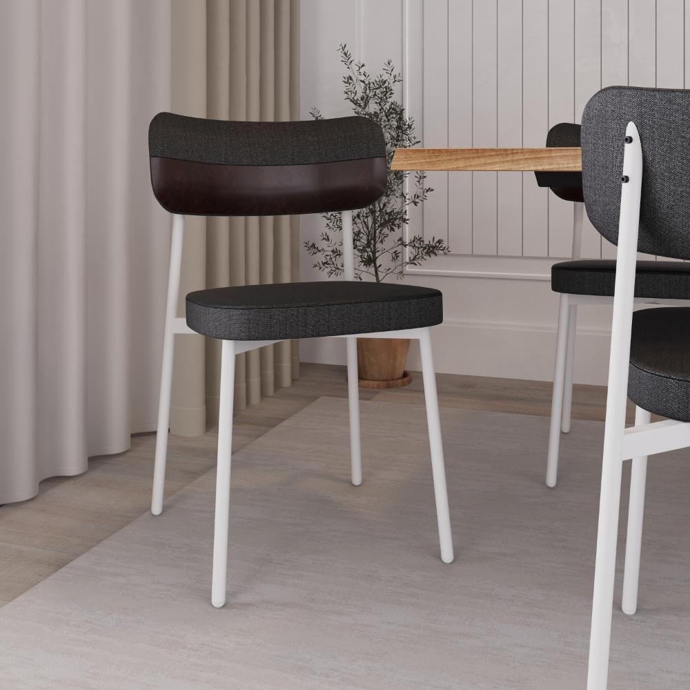 4 Unidades Cadeira Alloa Fixa Com 4 Pés 50 X 44,7 X 83,8 Cm Pés Brancos - Corriente Grafite Courino Café - Branco Epoxi - 3