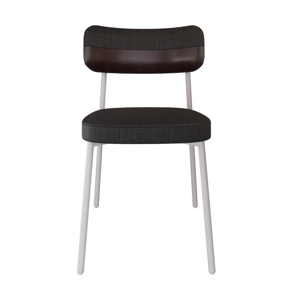 4 Unidades Cadeira Alloa Fixa Com 4 Pés 50 X 44,7 X 83,8 Cm Pés Brancos - Corriente Grafite Courino Café - Branco Epoxi - 5