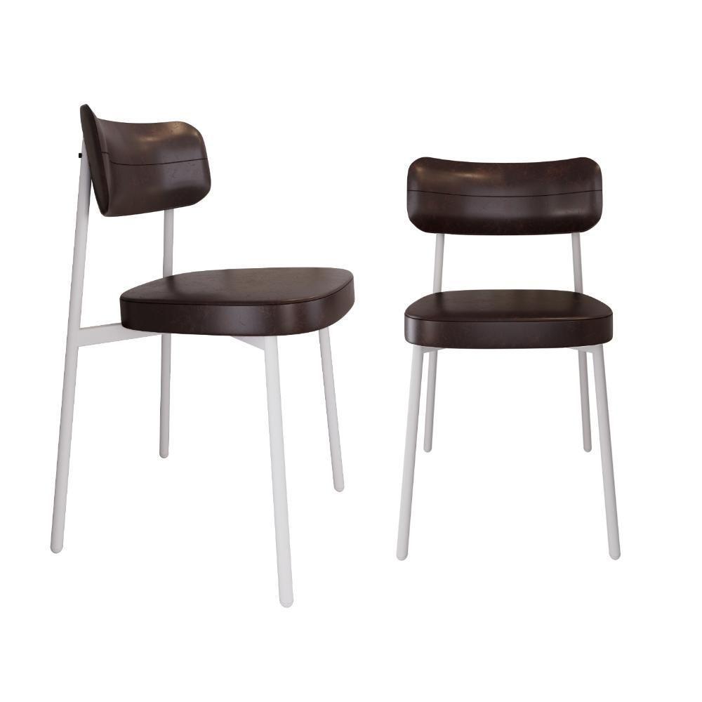 2 Unidades Cadeira Alloa Fixa Com 4 Pés 50 X 44,7 X 83,8 Cm Pés Brancos - Courino Café - Branco Epoxi Courino Café - 1