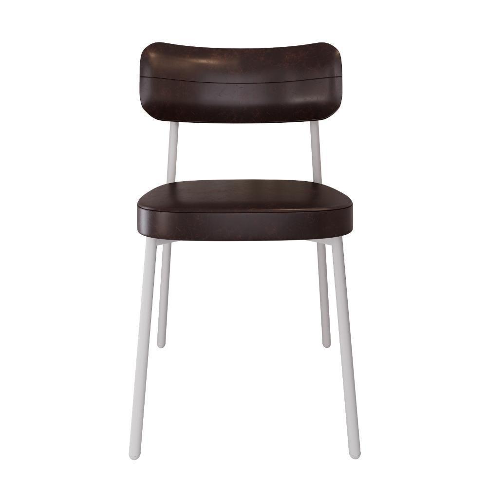 2 Unidades Cadeira Alloa Fixa Com 4 Pés 50 X 44,7 X 83,8 Cm Pés Brancos - Courino Café - Branco Epoxi Courino Café - 3