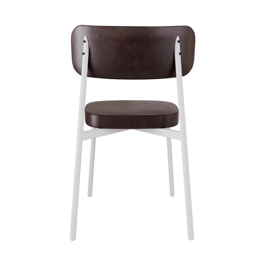 2 Unidades Cadeira Alloa Fixa Com 4 Pés 50 X 44,7 X 83,8 Cm Pés Brancos - Courino Café - Branco Epoxi Courino Café - 7