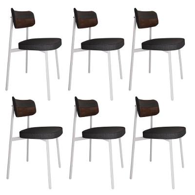 6 Unidades Cadeira Alloa Fixa Com 4 Pés 50 X 44,7 X 83,8 Cm Pés Brancos - Corriente Grafite Courino Wk - Branco Epoxi