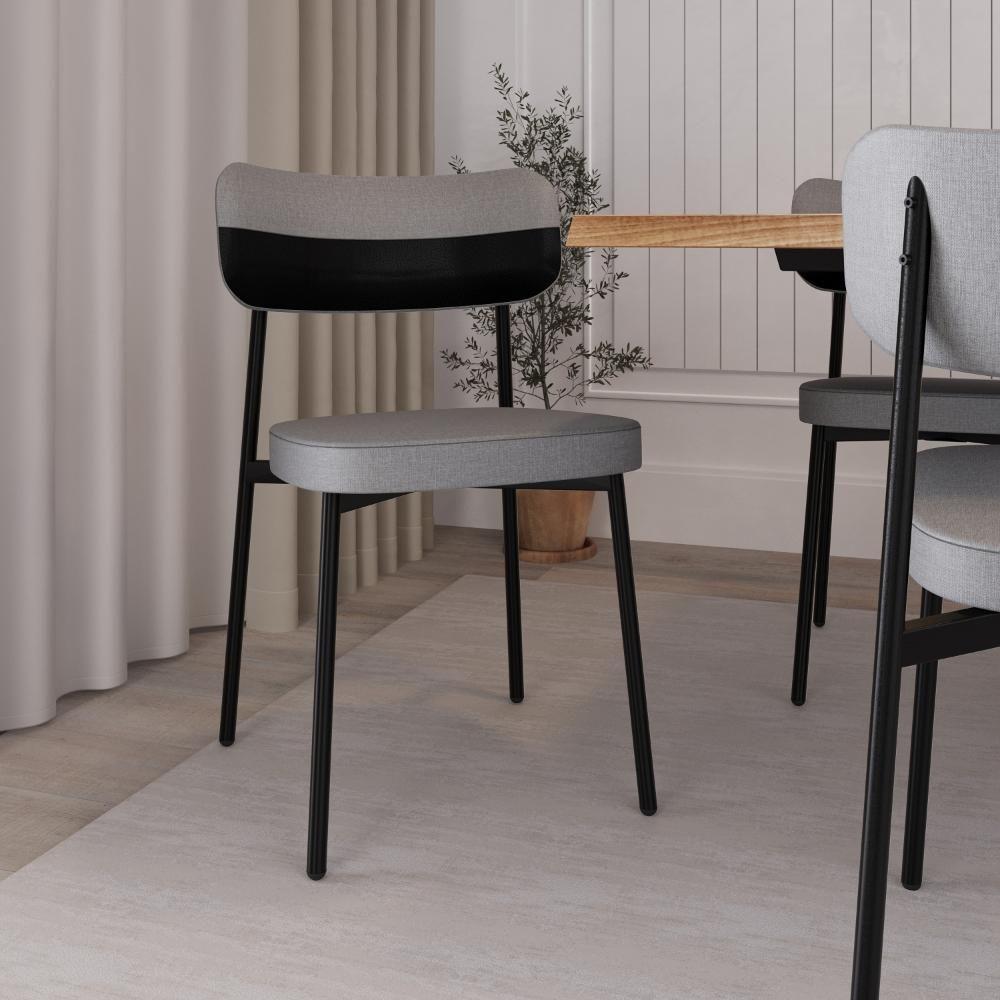 Cadeira Alloa Fixa Com 4 Pés 50 X 44,7 X 83,8 Cm Com 4 Unidade Corriente Cinza Claro Courino Preto - 3