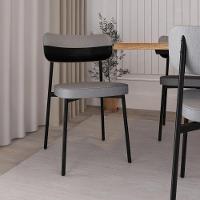 Cadeira Alloa Fixa Com 4 Pés 50 X 44,7 X 83,8 Cm Com 4 Unidade Corriente Cinza Claro Courino Preto - 3