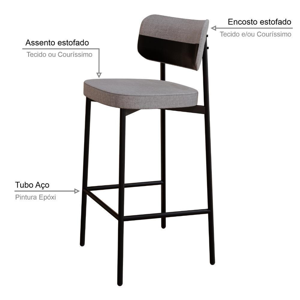 Banqueta Alloa Fixa Com 4 Pés 50 X 44,7 X 103,5 Mm Com 1 Unidade Corriente Cinza Claro Courino Preto - 3