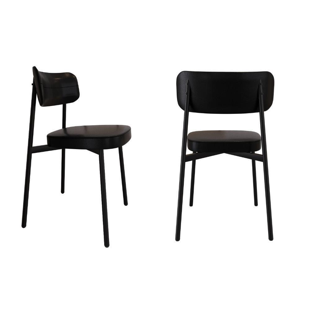 Cadeira Alloa Fixa Com 4 Pés 50 X 44,7 X 83,8 Cm Com 2 Unidade Courino Preto - 1