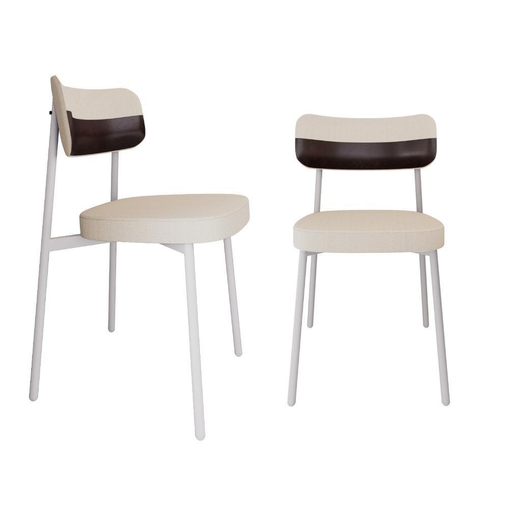 Conjunto 2 Cadeiras De Jantar Alloa Corriente Palha Courino Café Estrutura Branca - 1