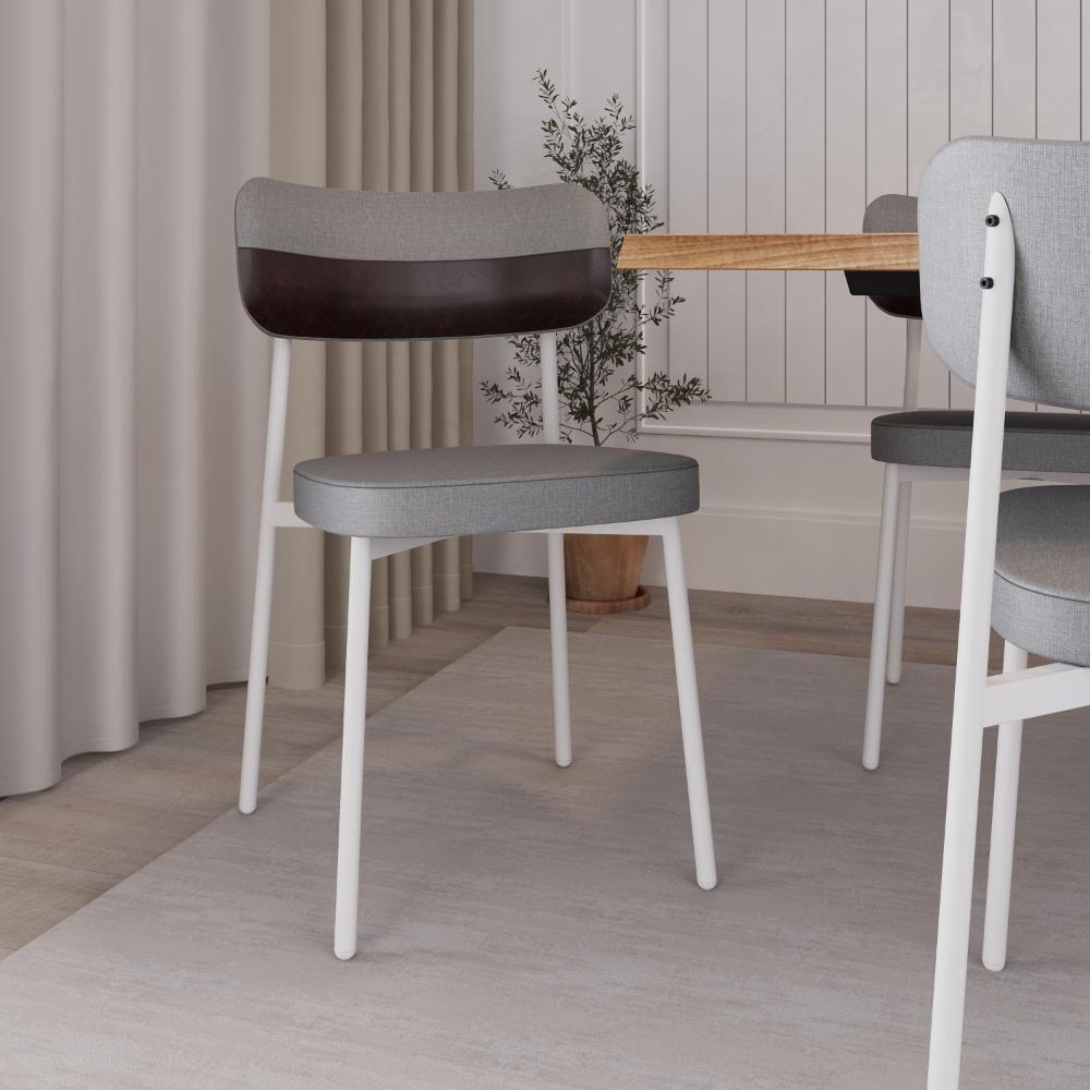 Cadeira Alloa Fixa Com 4 Pés 50 X 44,7 X 83,8 Cm Com 4 Unidade Corriente Cinza Claro Courino Café - 3