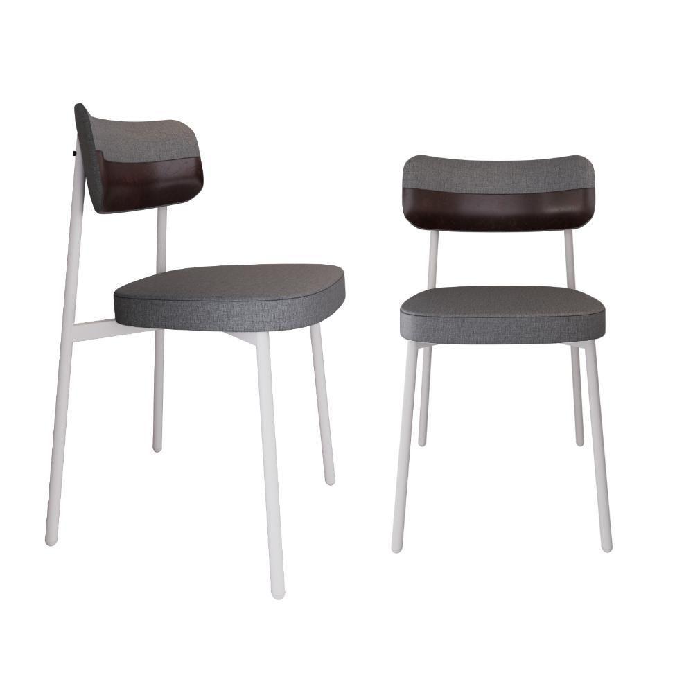 Conjunto 2 Cadeiras De Jantar Alloa Corriente Cinza Courino Café Estrutura Branca - 1