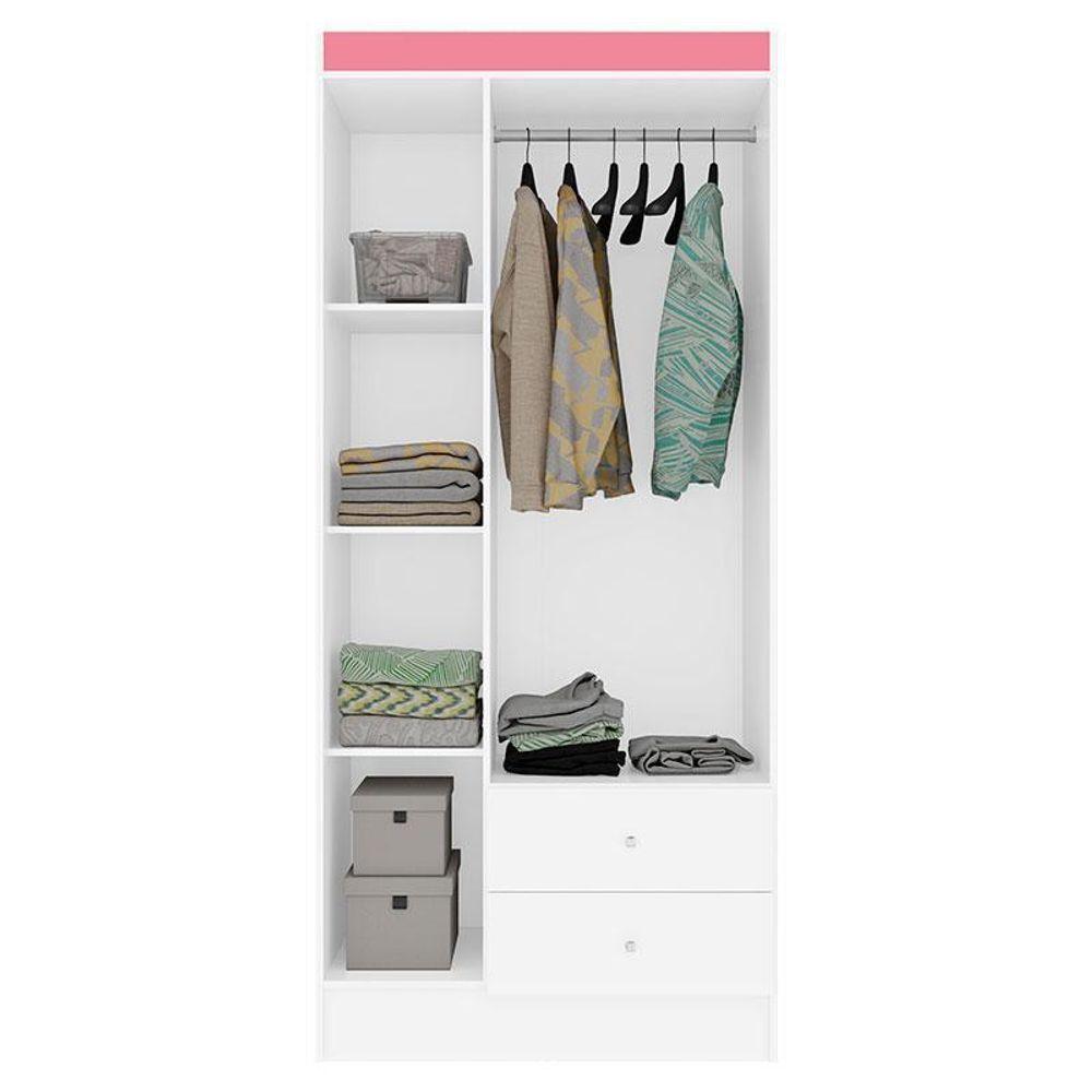 Guarda Roupa Solteiro Versa 3 Portas Branco Rosa Flex Fosco - Kits Paraná - 5
