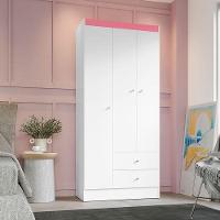 Guarda Roupa Solteiro Versa 3 Portas Branco Rosa Flex Fosco - Kits Paraná - 2