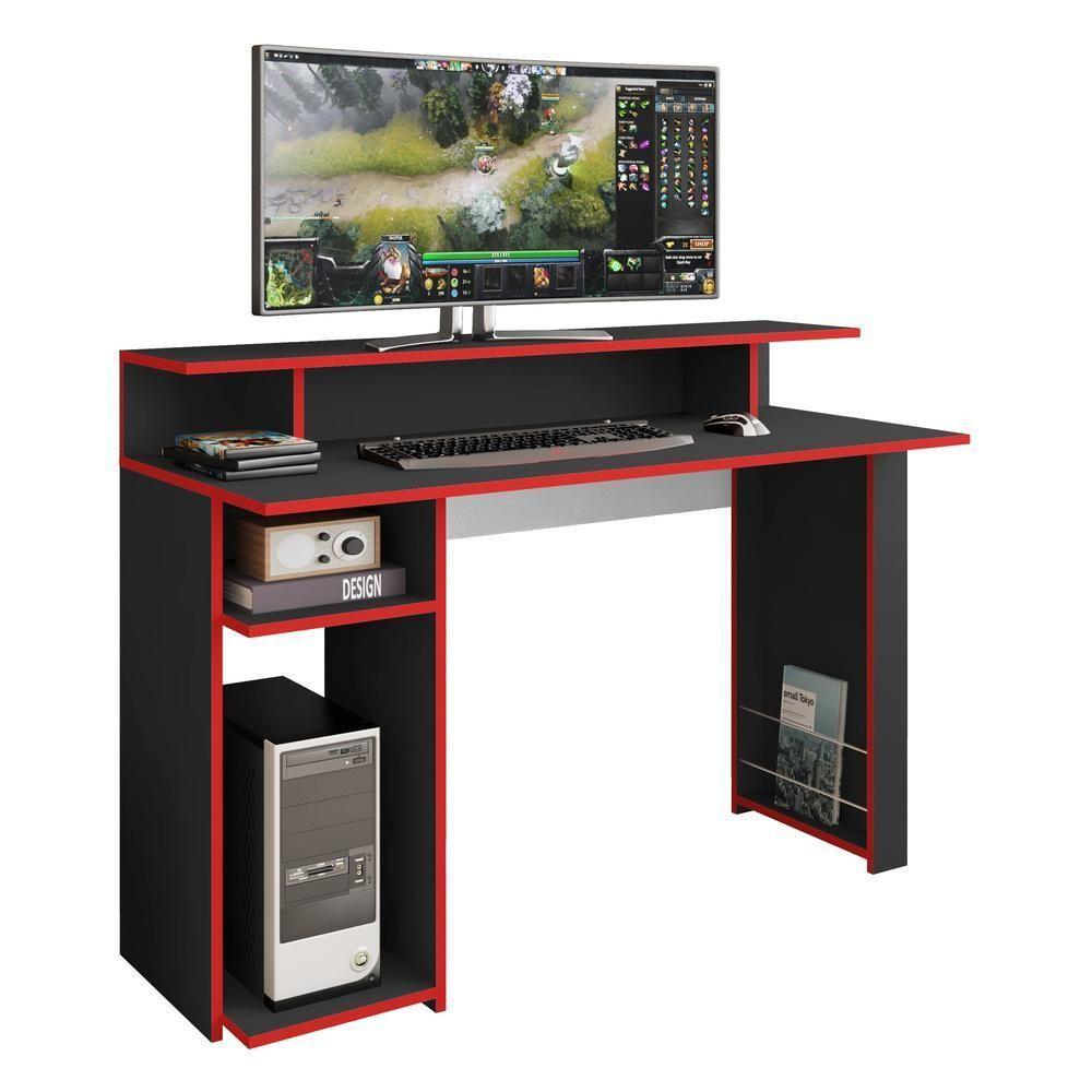 Mesa Gamer Com 1 Porta Revistas Multimóveis Cr25236 Preto Preto - 1