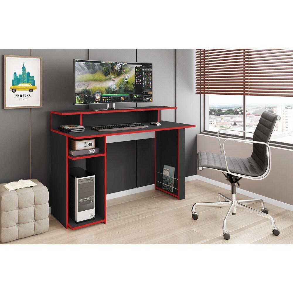 Mesa Gamer Com 1 Porta Revistas Multimóveis Cr25236 Preto Preto - 3