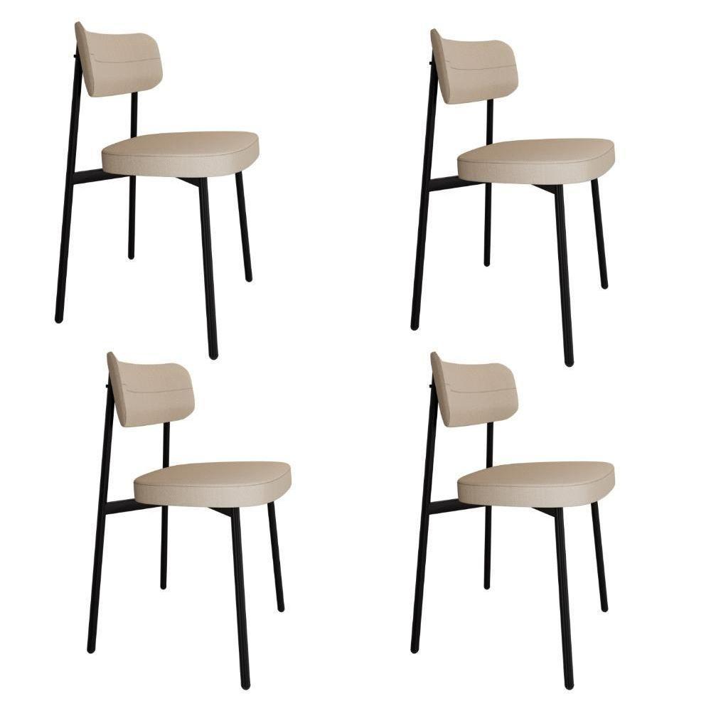 Conjunto 4 Cadeiras De Jantar Alloa Corriente Areia Estrutura Preta - 1