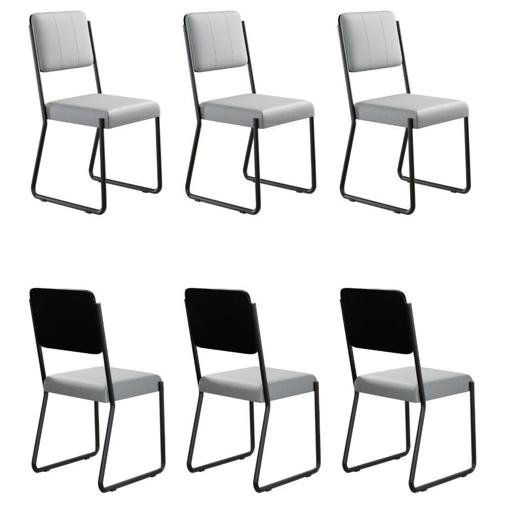 Conjunto 6 Cadeiras De Jantar Next Cinza Claro Corriente Courino Preto Estrutura Preta - 2