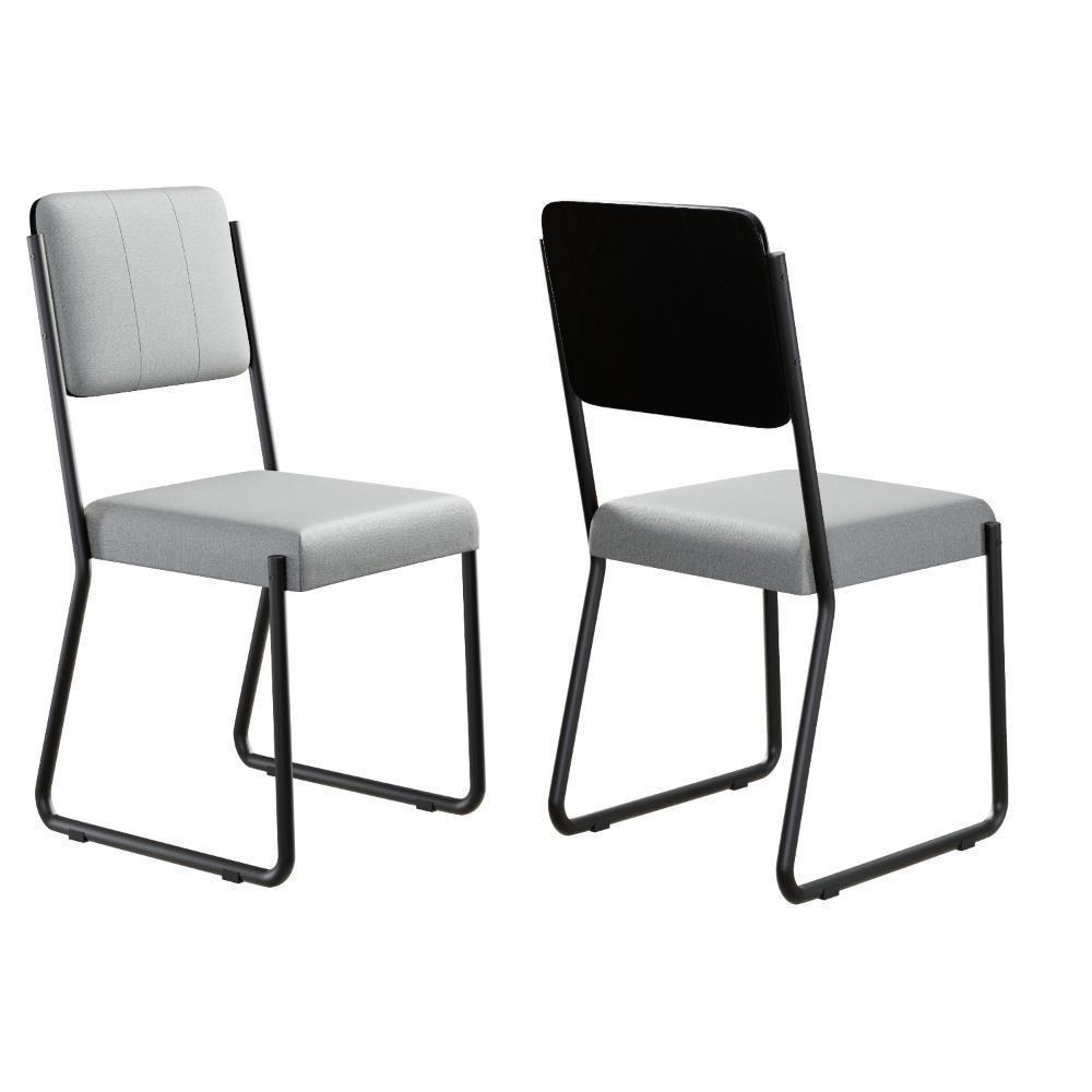 Conjunto 2 Cadeiras De Jantar Next Cinza Claro Corriente Courino Preto Estrutura Preta - 2