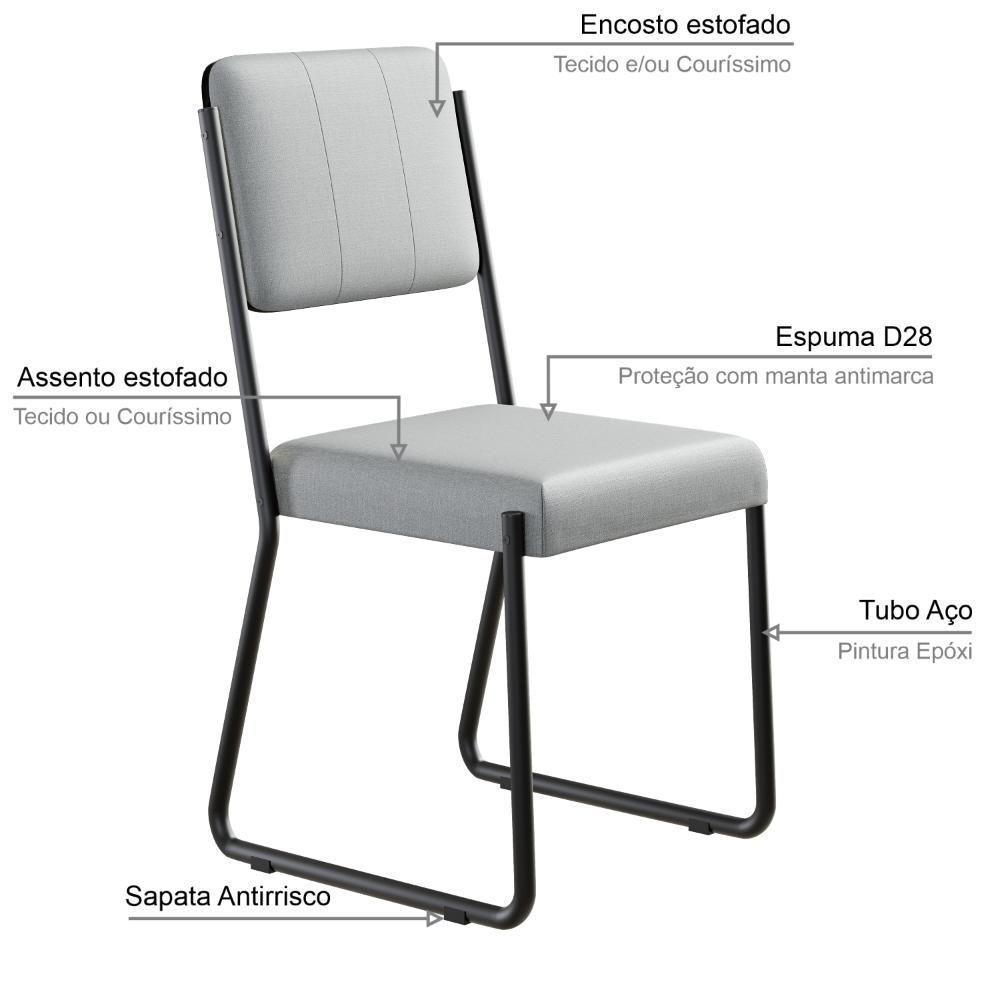 Conjunto 2 Cadeiras De Jantar Next Cinza Claro Corriente Courino Preto Estrutura Preta - 4