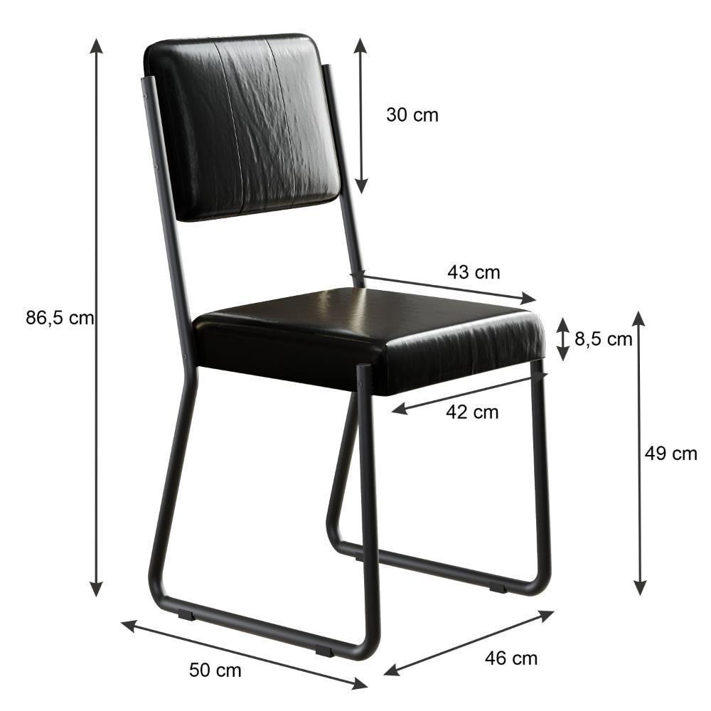 Conjunto 2 Cadeiras De Jantar Next Tecido Courino Preto Estrutura Preta - 3