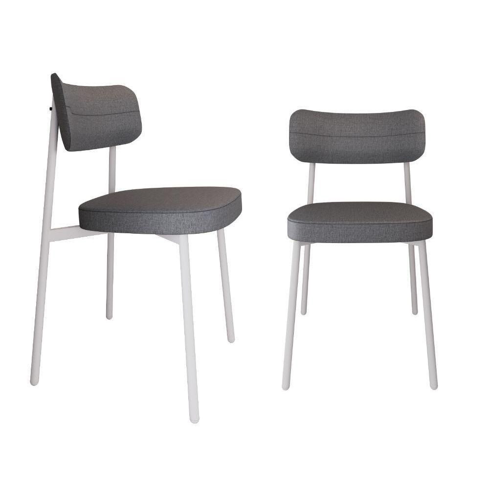 Conjunto 2 Cadeiras De Jantar Alloa Corriente Cinza Estrutura Branca - 1