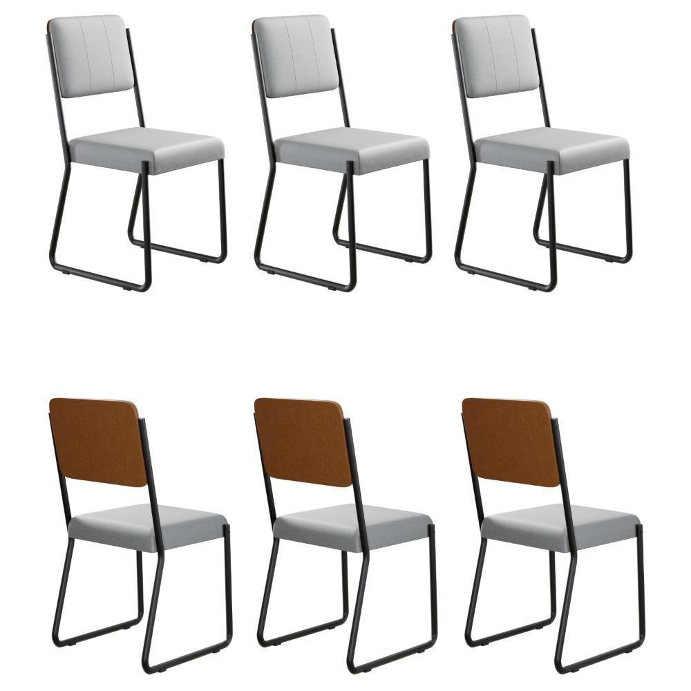Conjunto 6 Cadeiras De Jantar Next Cinza Claro Corriente Courino Caramelo Estrutura Preta - 1