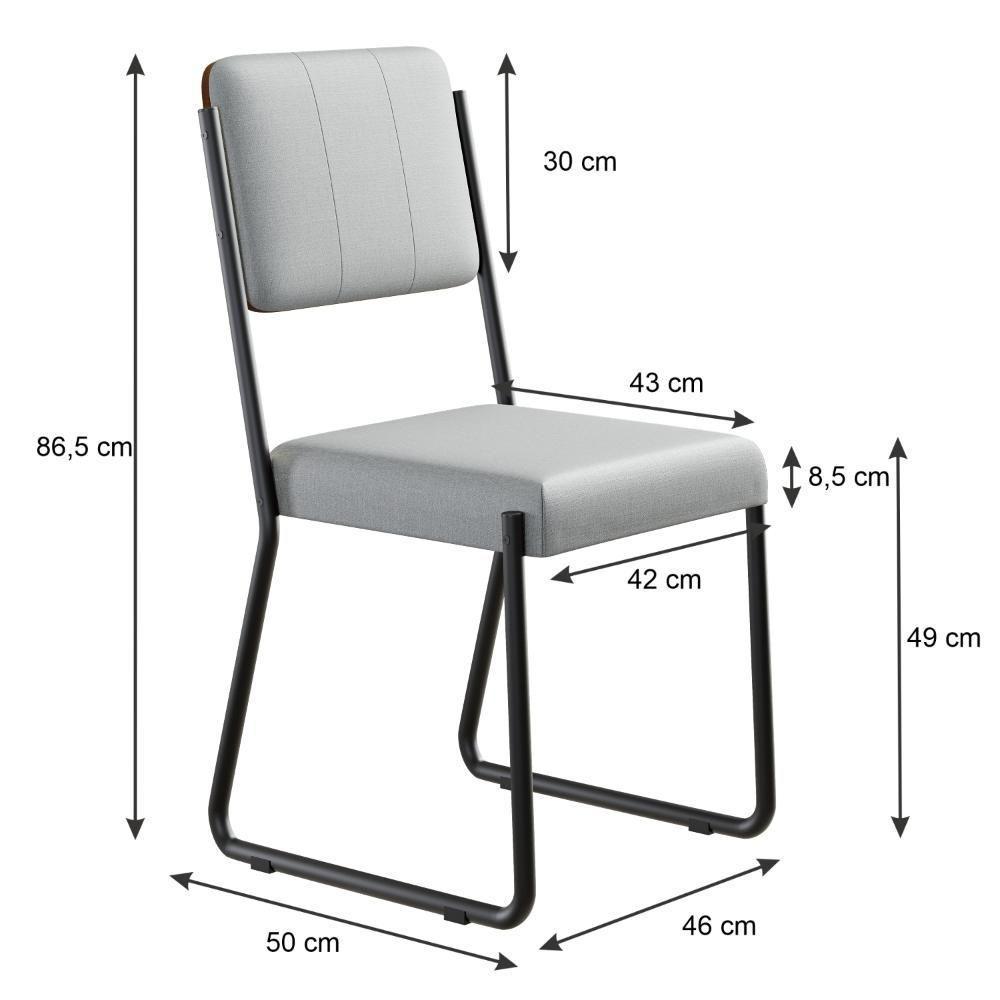 Conjunto 6 Cadeiras De Jantar Next Cinza Claro Corriente Courino Caramelo Estrutura Preta - 3