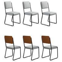 Conjunto 6 Cadeiras De Jantar Next Cinza Claro Corriente Courino Caramelo Estrutura Preta - 1