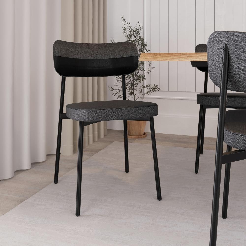 Conjunto 4 Cadeiras De Jantar Alloa Corriente Grafite Courino Preto Estrutura Preta - 3