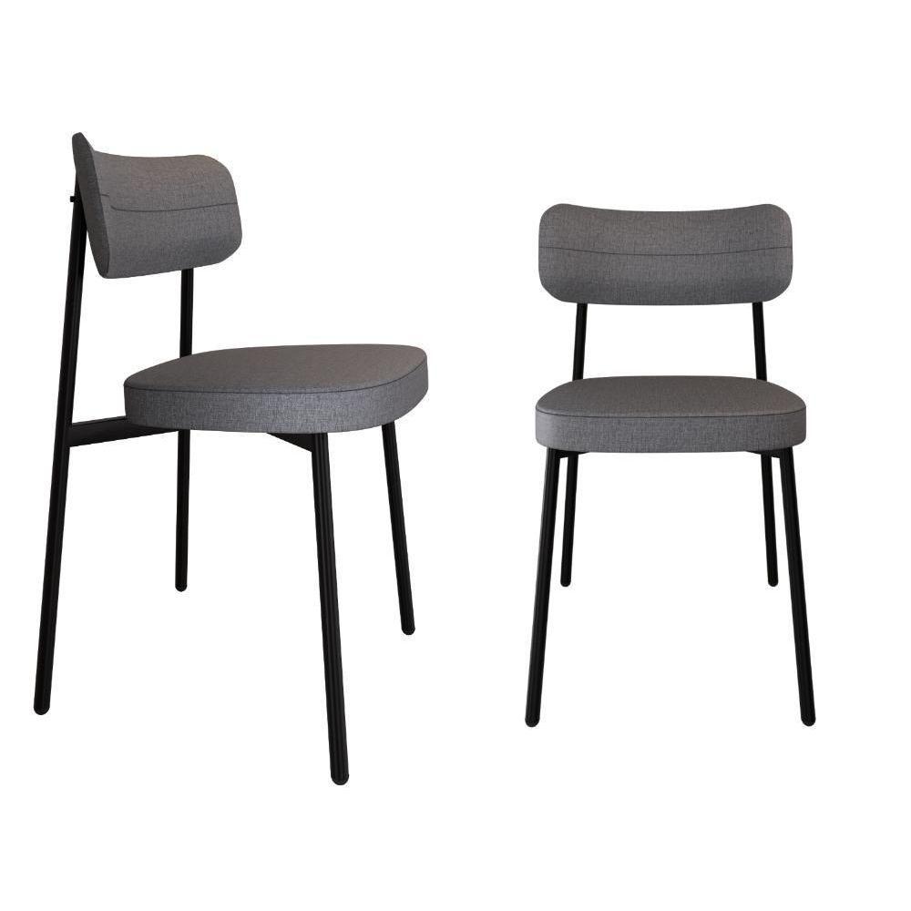 Conjunto 2 Cadeiras De Jantar Alloa Corriente Cinza Estrutura Preta - 1