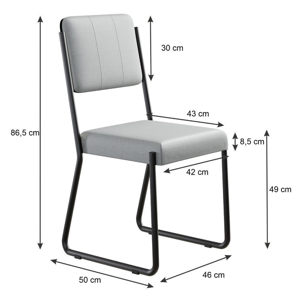 Conjunto 4 Cadeiras De Jantar Next Cinza Claro Corriente Courino Preto Estrutura Preta - 3