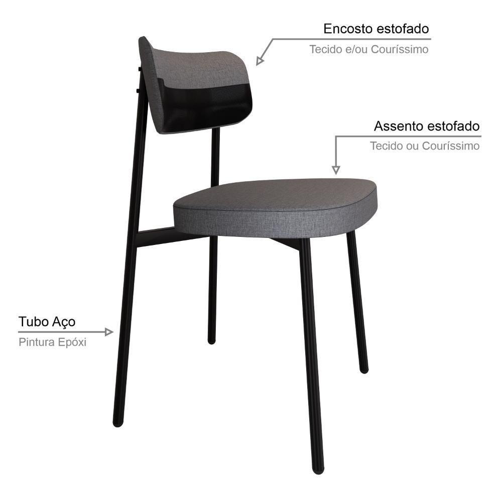 Conjunto 2 Cadeiras De Jantar Alloa Corriente Cinza Courino Preto Estrutura Preta - 4