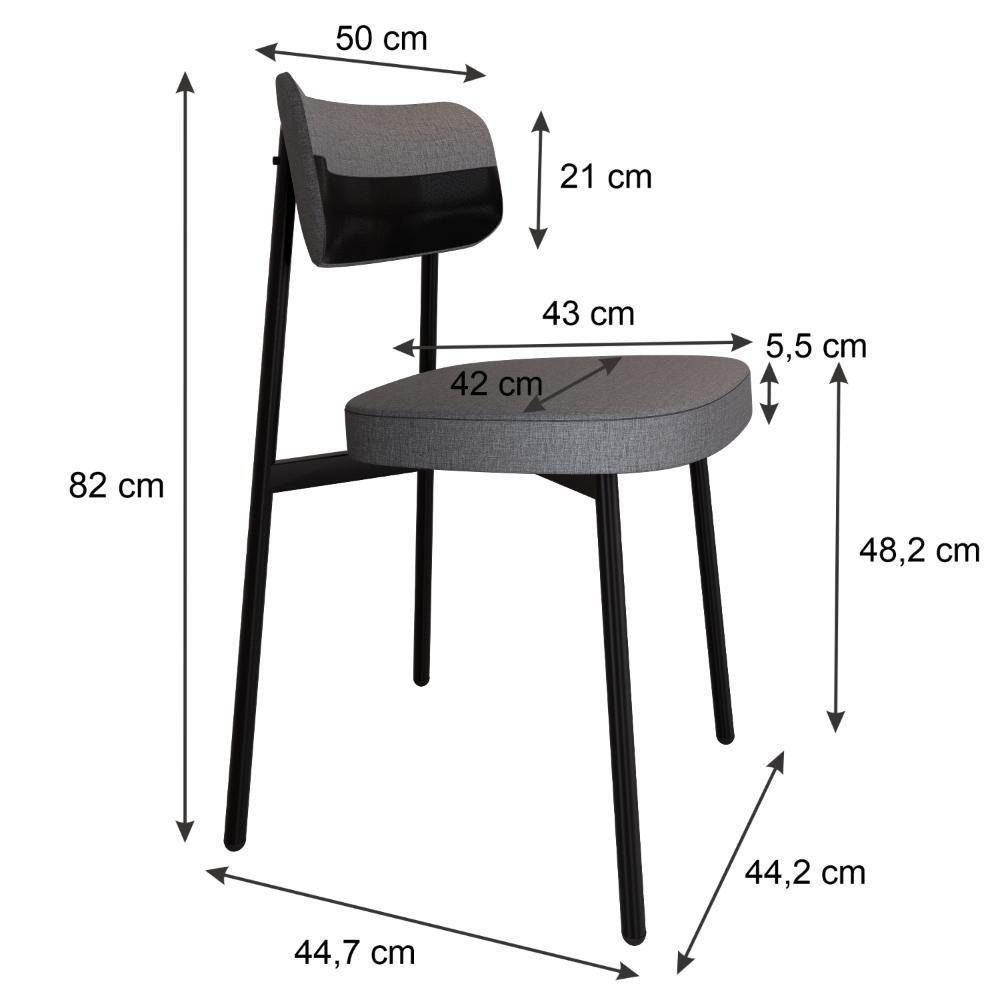 Conjunto 2 Cadeiras De Jantar Alloa Corriente Cinza Courino Preto Estrutura Preta - 7