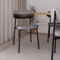 Conjunto 4 Cadeiras De Jantar Alloa Corriente Cinza Claro Courino Café Estrutura Preta - 3