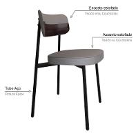 Conjunto 4 Cadeiras De Jantar Alloa Corriente Cinza Claro Courino Café Estrutura Preta