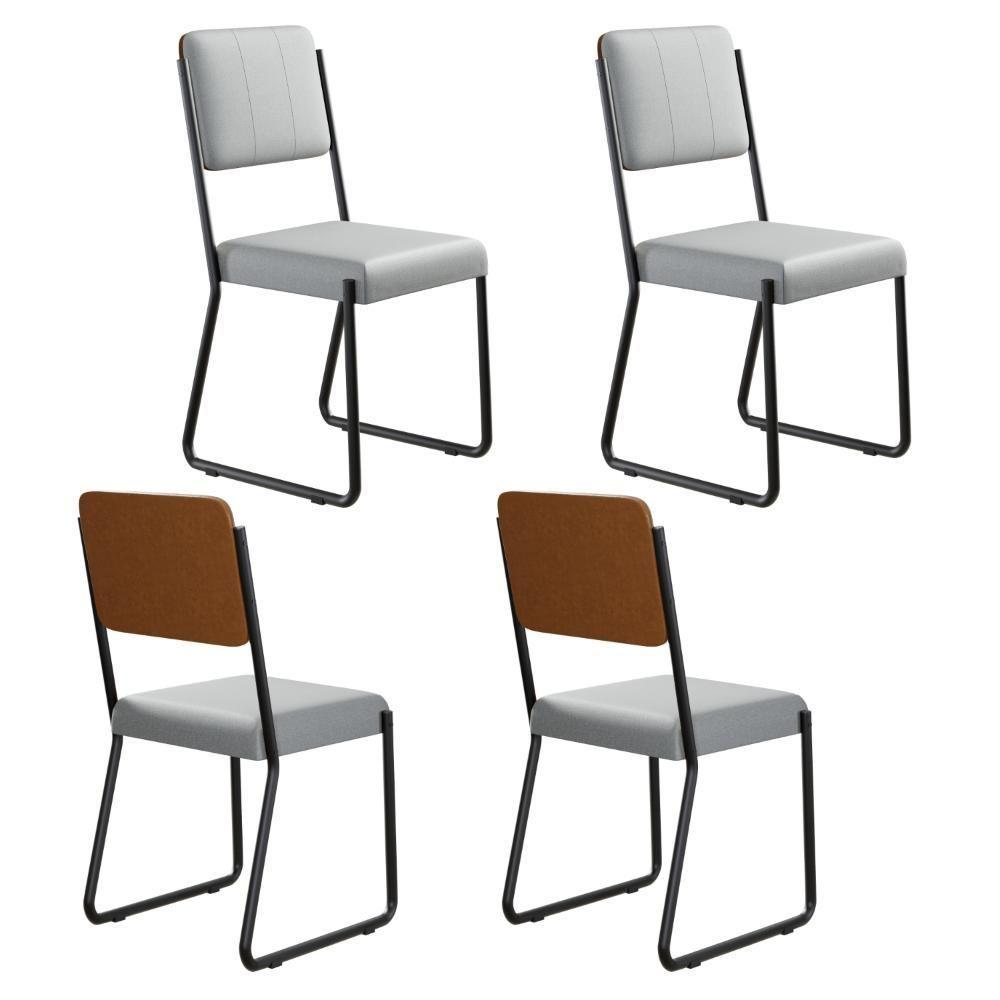 Conjunto 4 Cadeiras De Jantar Next Cinza Claro Corriente Courino Caramelo Estrutura Preta - 2