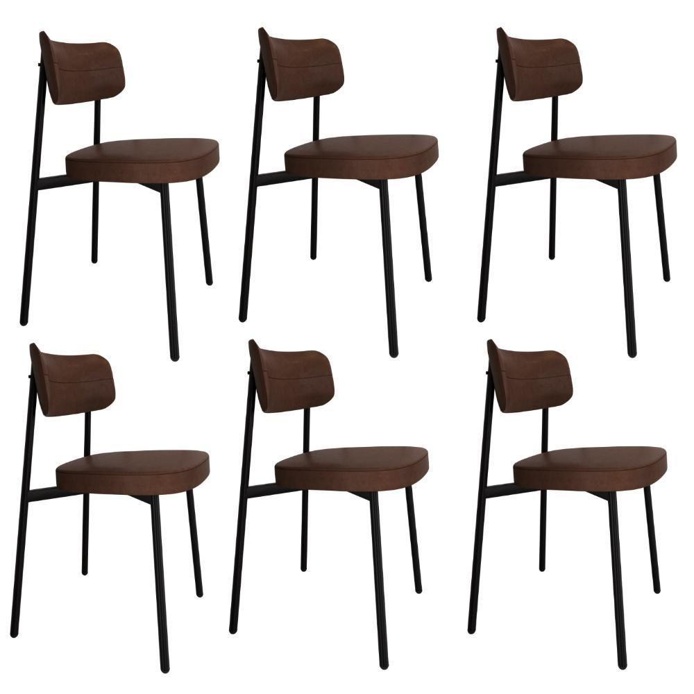 Conjunto 6 Cadeiras De Jantar Alloa Courino Whisky Estrutura Preta - 1