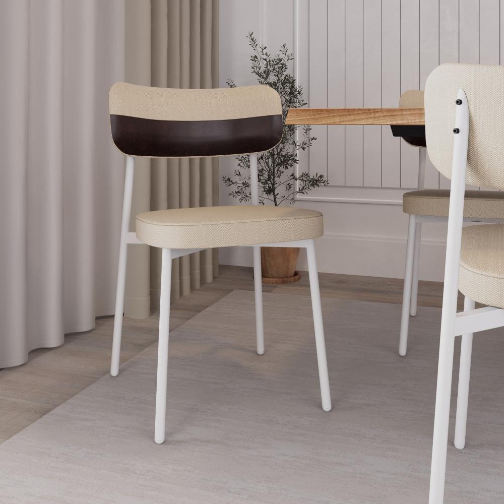 Conjunto 2 Cadeiras De Jantar Alloa Corriente Areia Courino Café Estrutura Branca - 3