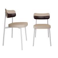 Conjunto 2 Cadeiras De Jantar Alloa Corriente Areia Courino Café Estrutura Branca - 1