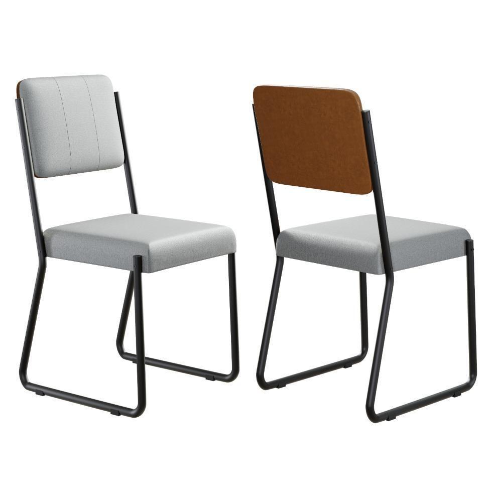 Conjunto 2 Cadeiras De Jantar Next Cinza Claro Corriente Courino Caramelo Estrutura Preta - 2