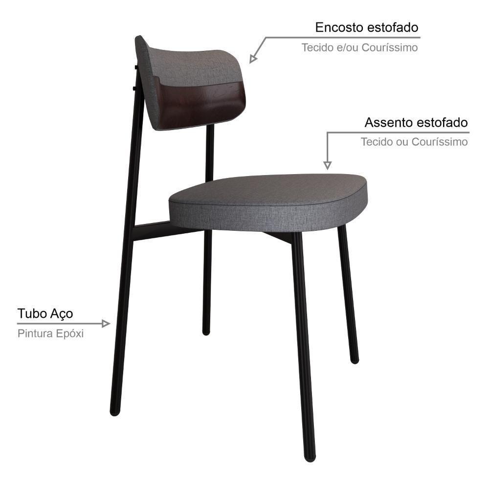 Conjunto 4 Cadeiras De Jantar Alloa Corriente Cinza Courino Café Estrutura Preta - 4