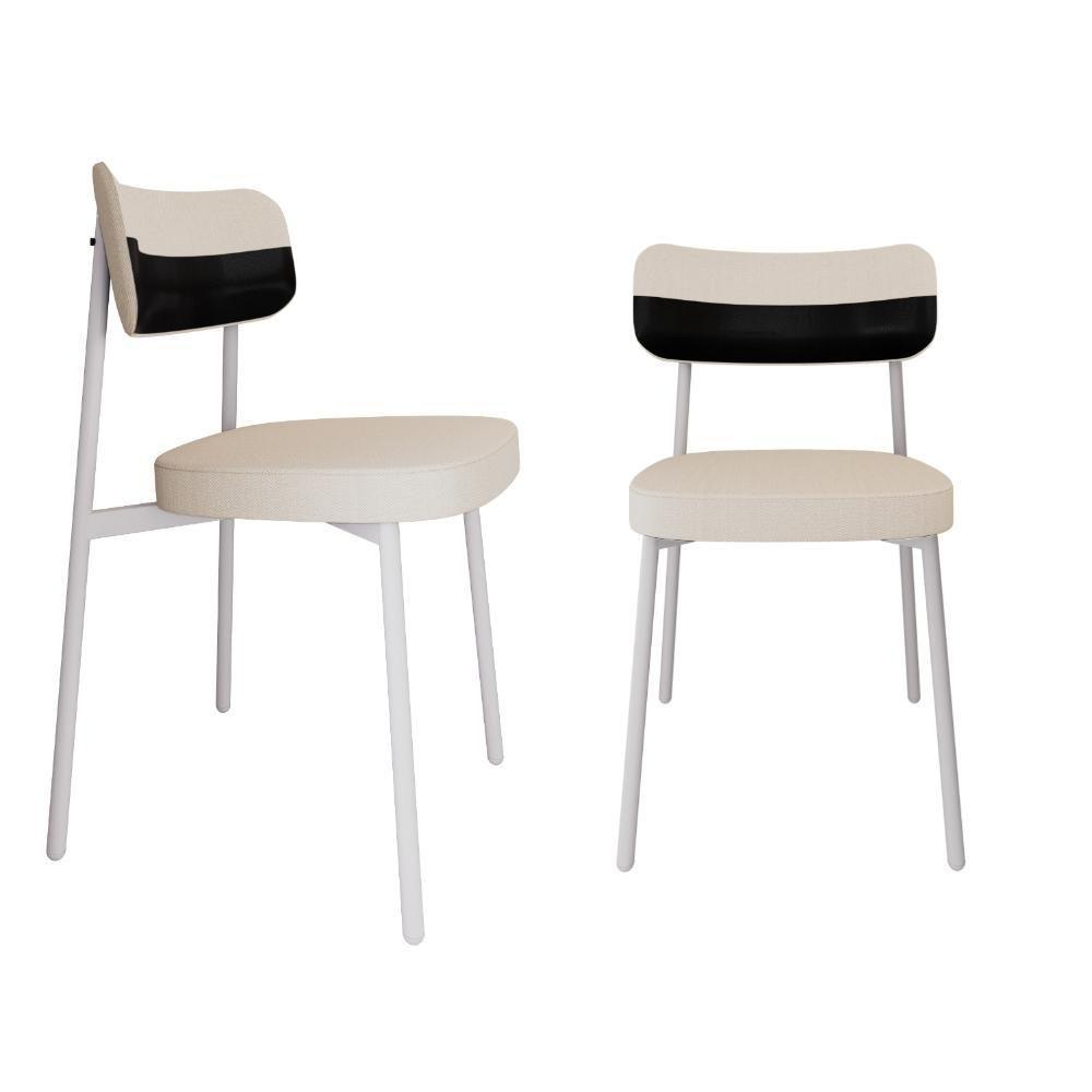 Conjunto 2 Cadeiras De Jantar Alloa Corriente Palha Courino Preto Estrutura Branca - 1