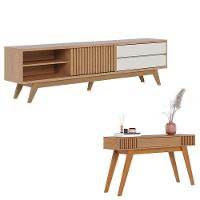 Rack Bancada Veneza Freijó Off White Matte Com Aparador Riviera Freijó – Colibri - 1