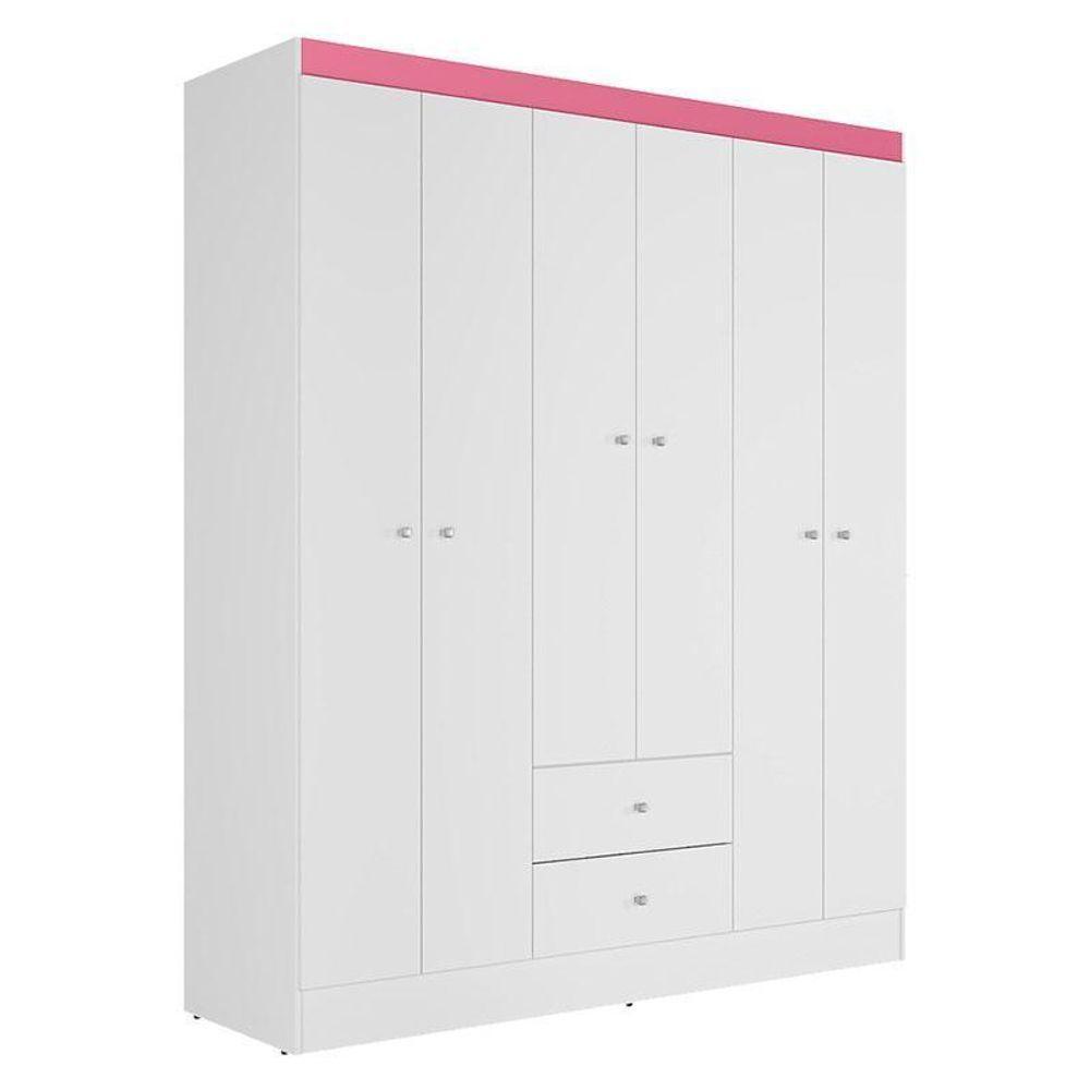 Guarda Roupa Solteiro Versa 6 Portas Branco Rosa Flex Fosco - Kits Paraná - 2
