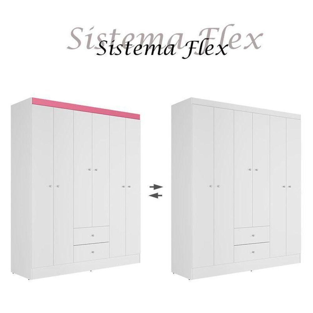 Guarda Roupa Solteiro Versa 6 Portas Branco Rosa Flex Fosco - Kits Paraná - 4