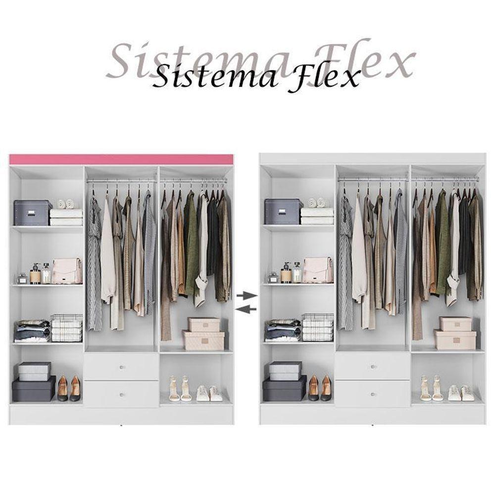 Guarda Roupa Solteiro Versa 6 Portas Branco Rosa Flex Fosco - Kits Paraná - 5