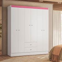 Guarda Roupa Solteiro Versa 6 Portas Branco Rosa Flex Fosco - Kits Paraná - 8
