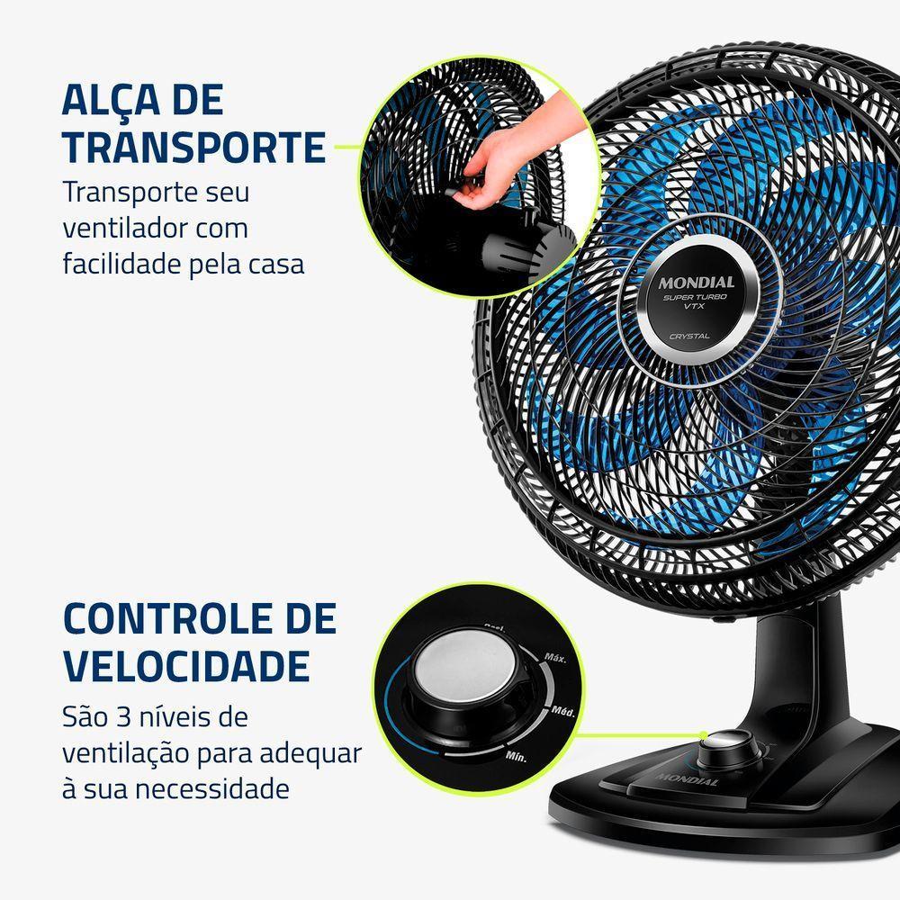Ventilador De Mesa Mondial 40cm Super Turbo 8 Pás VTX-40-Crystal Preto Azul 110V - 5