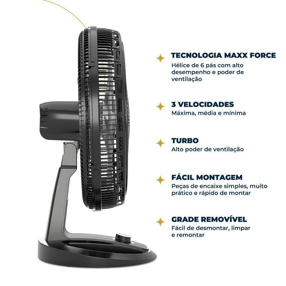 Ventilador De Mesa Britânia 2 Em 1 Maxx Force 6 Pás BVT500 Preto 110V - 5