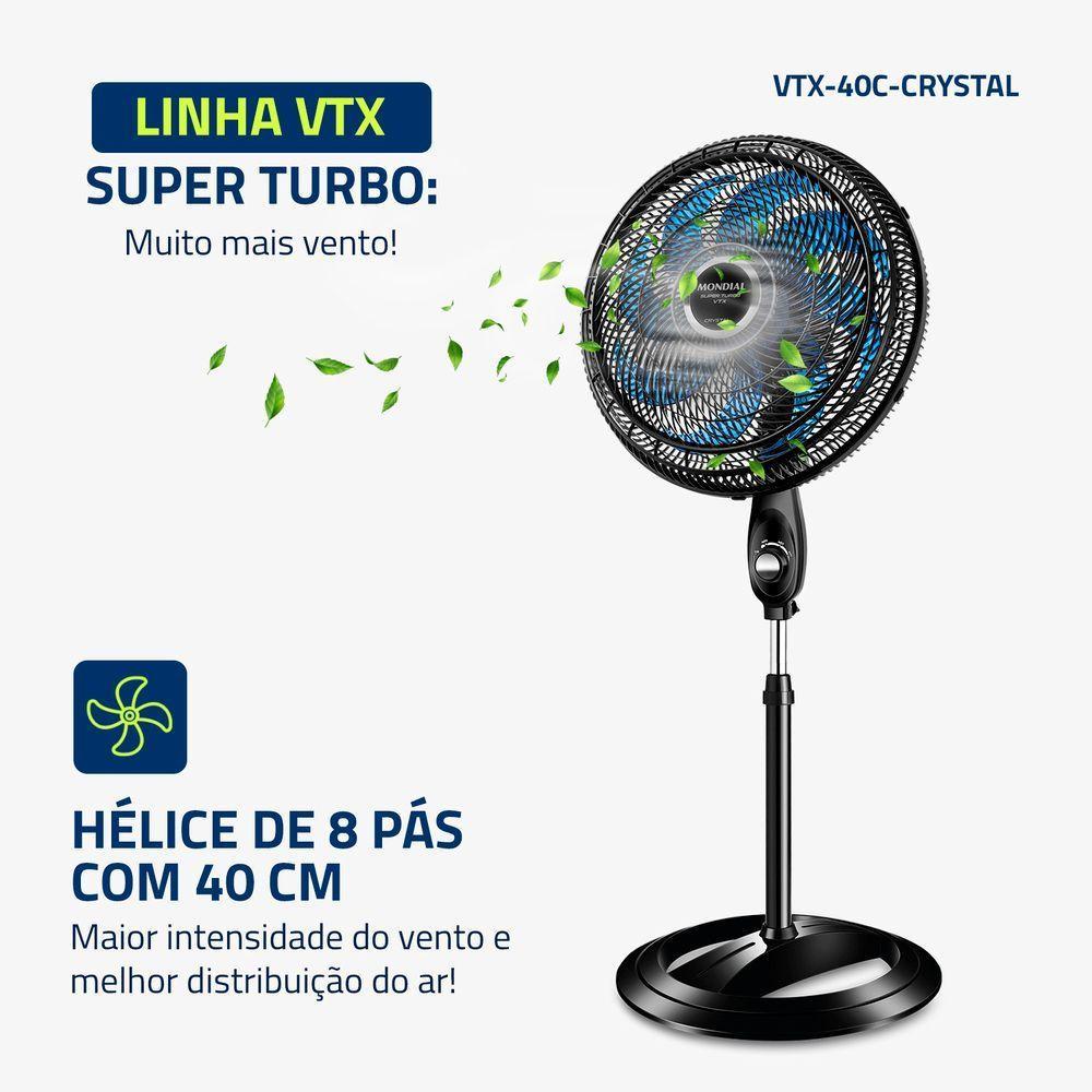Ventilador De Coluna Mondial 40cm Super Turbo 8 Pás VTX-40C-Crystal Preto Azul 220V - 2