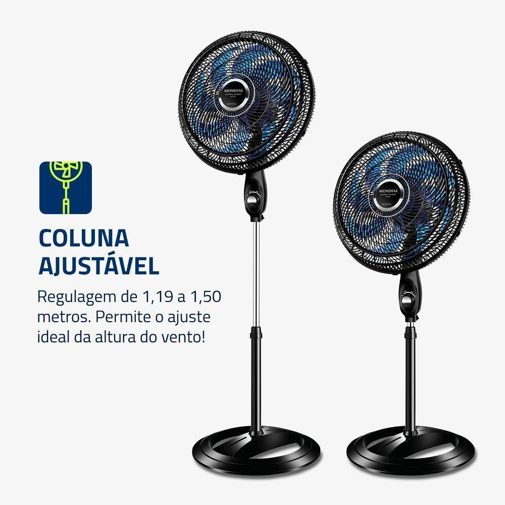 Ventilador De Coluna Mondial 40cm Super Turbo 8 Pás VTX-40C-Crystal Preto Azul 220V - 3